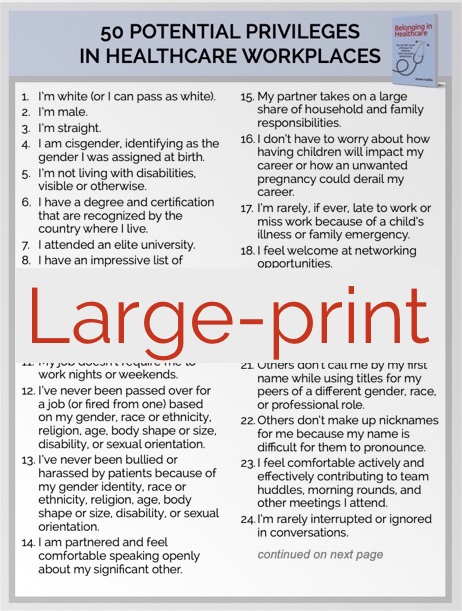 Thumbnail of a large-print edition of 50 Potential Privileges in Healthcare Workplaces